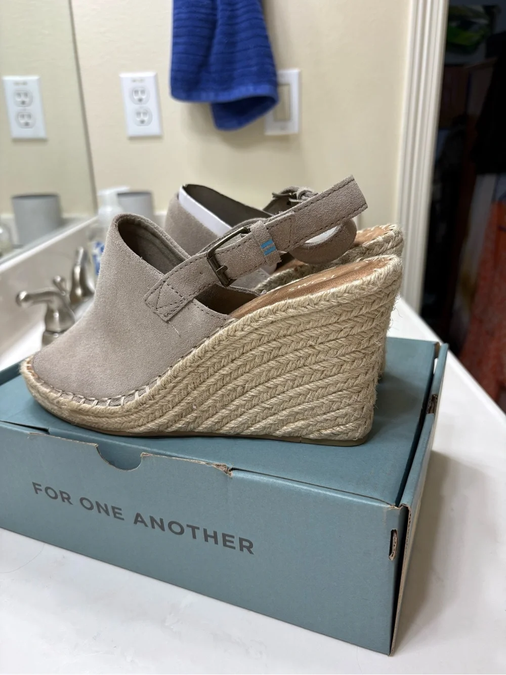 Toms Suede Espadrille Wedge Sandals - Taupe